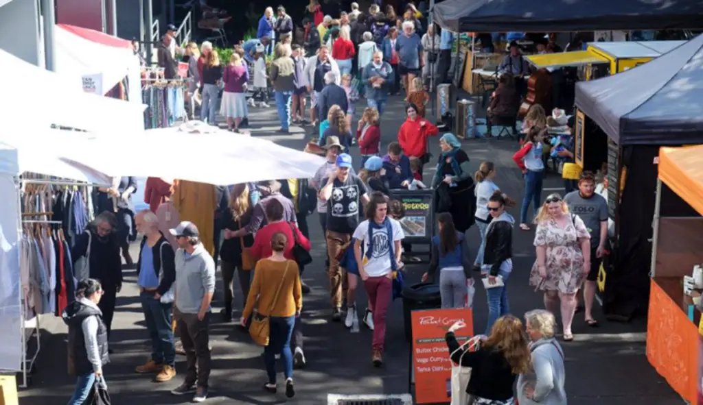 peoplw in the street at the Lismore Car Boot Market NSW