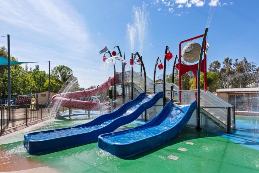 A super fun waterpark with waterslides for the kids to enjoy at Discovery Parks Maidens Inn Moama