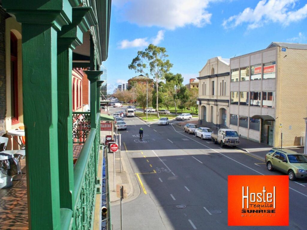 A vew from the balcony at Tequila Sunrise Hostel Adelaide