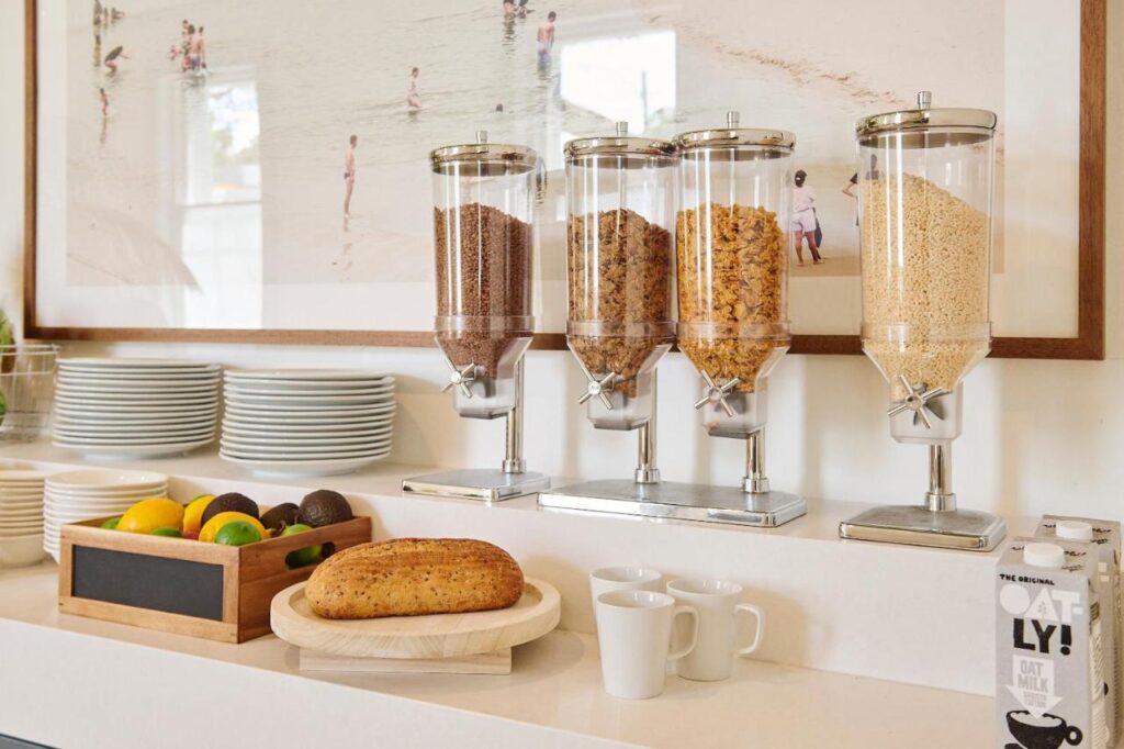 Healthy complimentary breakfasts with cerial, coffee and bread at The Pacific House